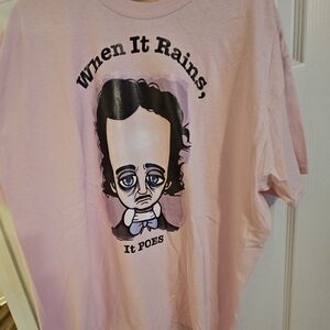 Pink T-Shirt with Edgar Allen Poe Cartoon Graphic